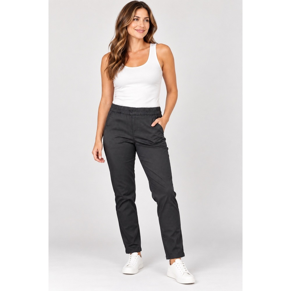 Flog Pull On Pants Women 31 Charcoal Grey Micro Grid Stretch Slim Trousers